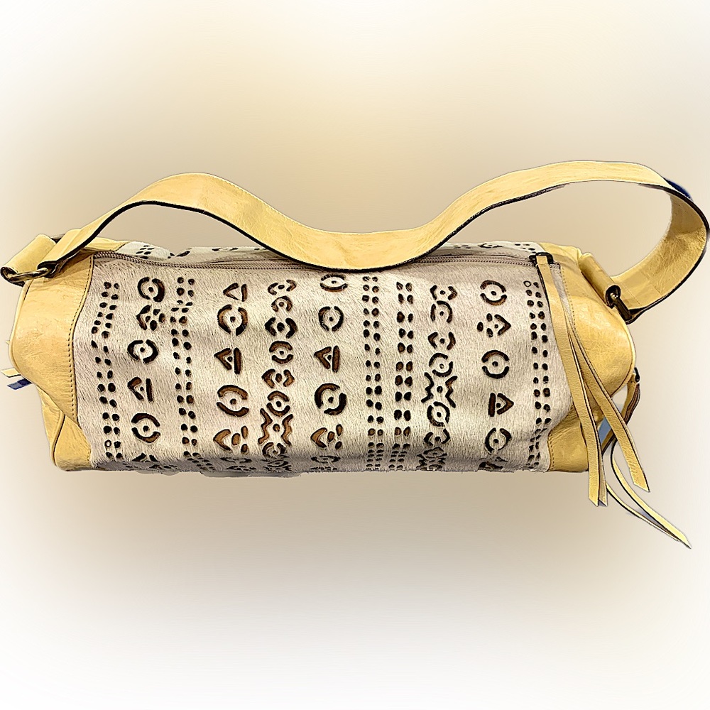 HAIRCALF BARREL BAG by PIBRA. Italian leather with horse hair.